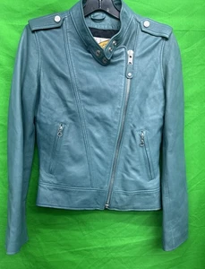 Chaqueta de cuero Schott Perfecto para mujer talla pequeña vintage turquesa - Imagen 1 de 13
