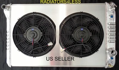 RADIADOR ALUMINIO 3 FILAS CON CUBIERTA Y VENTILADORES 12" CHEVY CAMARO FIREBIRD  Foto 1 de 2