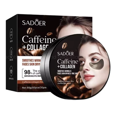 60 PCS UNDER EYE PADS CAFFEINE COLLAGEN MASK HYDRATING ANTI AGING WRINKLES - Image 1 of 4