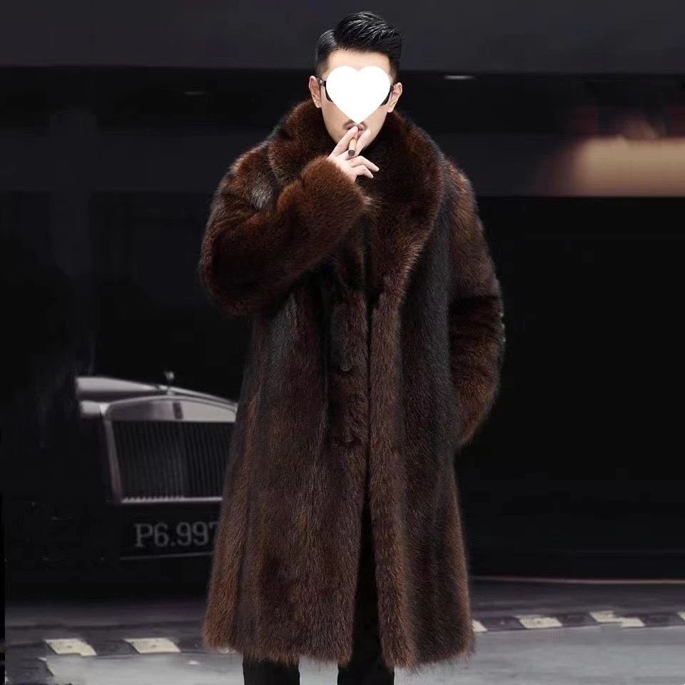 Nuevo Abrigo Visón Hombres Alargado Espeso Piel Visón Abrigo Cálido Chaqueta Invierno Negocios Foto 1 de 4