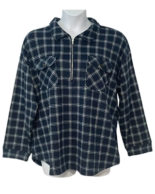 Pullover Cuddl Duds QVC Talla 1X Franela Polar Azul Cuadros 1/2 Cremallera Cuello Simulado A51855 Foto 1 de 4