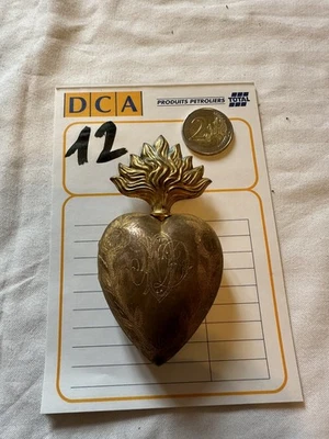 Ancien Ex Voto Cœur De Marie Laiton Doré Pendentif Reliquaire XIX Eme N12 - Photo 1/4