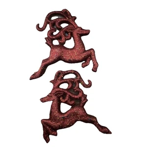 Renna Albero di Natale Ornamento 2 Pesanti Oro Rosso Metallizzato Moderno Decorazione Festività - Foto 1 di 6
