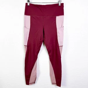 Active Life Colorblock Mesh Panels Leggings Mauve Rose Pockets Workout Fitness L - Picture 1 of 8