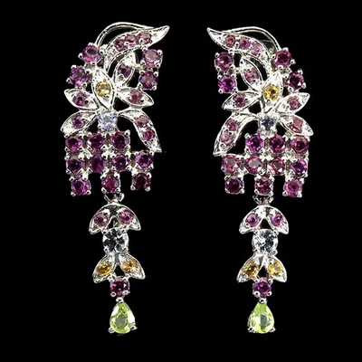Orecchini in argento sterling 925 peridoto acquamarina tanzanite gemma gioielli - Immagine 1 di 4