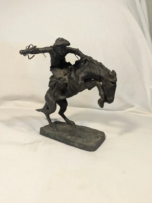 Vtg 1988 Frederic Remington Broncho Buster Franklin Mint Bronze Cowboy Horse  - Image 1 of 4