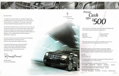 Lincoln MKX MKZ 2007 Navigator Mark LT oferta privada en efectivo volante por correo Foto 1 de 2