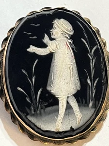 Broche prendedor vintage de vidrio negro Mary Gregory relleno de oro - Imagen 1 de 6