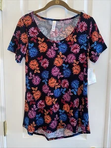 Lularoe T Shirt Classica Donna Taglia S Fiori Nero Colore Base - Foto 1 di 5