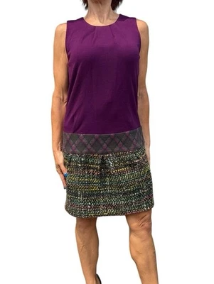 Vestido Diane Von Furstenberg DVF Garrin Púrpura Tweed Combo Cambio Sin Mangas 4 Foto 1 de 4