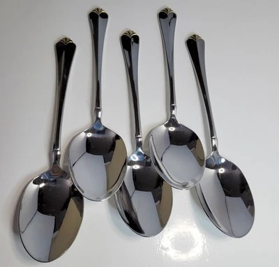 Cubiertos de acero inoxidable Oneida Golden Juilliard 5 lugares/cucharas de sopa ovaladas - Imagen 1 de 4