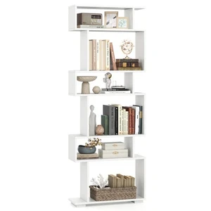 6-tier Storage Bookshelf S-shaped Geometric Bookcase w/Anti-toppling Kits - Picture 1 of 9