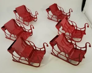 DOLLHOUSE MINIATURE LOT 6 RED METAL CHRISTMAS SLEIGHS ~GREAT FOR CRAFTING - Picture 1 of 4