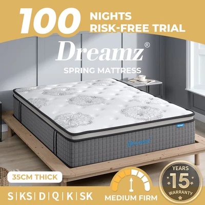 Dreamz Spring Mattress 7 Zone Pocket Queen King Medium Firm Memory HD Foam 35cm - image 1 of 4
