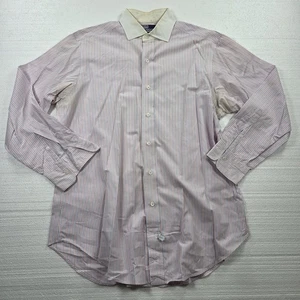 Polo Ralph Lauren Shirt Mens 15 1/2 32 Pink Blue White Stripe Estate Cotton - Picture 1 of 14