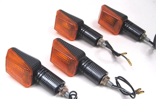 4 Stück Carbonlook lange Strassenbikeblinker Gespann Blinker E-geprüft gelb - Bild 1 von 1