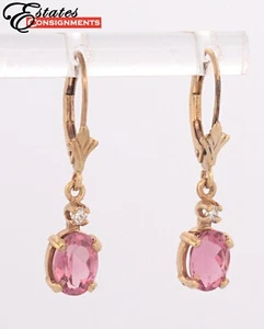 Par de pendientes de turmalina, diamantes y oro amarillo de 14 K - Imagen 1 de 10