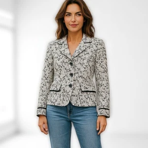 Chicos Womens Linen Coat Embroidered Beaded Jacket Sz 1 Summer Lightweight Boho - Picture 1 of 19