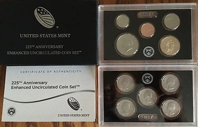 2017 US Mint 225th Anniversary Enhanced Uncirculated Coin Set - COA & Box - Image 1 of 4