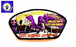 Parche BSA hilo negro Jamboree 2001 Five Trails Meet del Consejo Central de Wyoming - Imagen 1 de 2