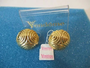Vintage Vendome goldfarbene runde Spiralohrringe signiert verstellbar Clip auf Neu aus altem Lagerbestand - Bild 1 von 6