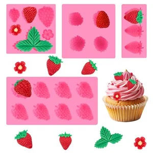 4 Pcs 3D Strawberry Silicone Mold DIY Fruit Fondant Chocolate Mold for Cupcake - Picture 1 of 7