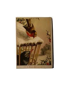 VTG Christmas Postcard Reproduction Robin Redbreast Crow - Picture 1 of 7