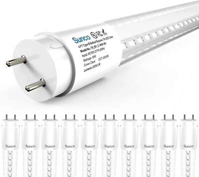 SUNCO 10 PACK T8 CLEAR LED TUBES - 4 FT / 48 INCH, 18W, 2200LM, 5000K, SEP, UL - Image 1 of 4