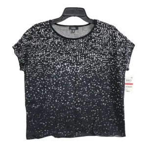 Alfani Womens Black White Printed Stretch Short-Sleeve Top Size XS NEW - Picture 1 of 5