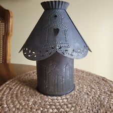 Primitive Folk Art Punched Tin Candle Holder Lamp Luminary Rustic Home Decor