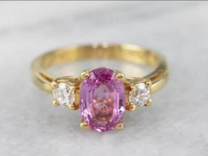 Oval Cut 3.50 Ct Pink Sapphire Lab Created Engagement Ring 14kYellow Gold finish - Picture 1 of 7