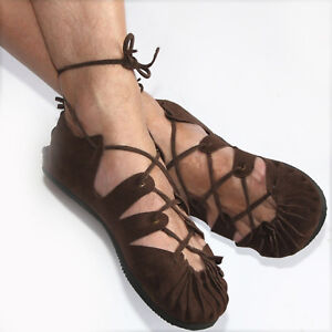 Bundschuhe Leder Braun Schuhe Sandalen Larp Mittelalter Wikinger Reenactment Goa