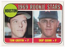 HOUSTON ROOKIE STARS 1969 Topps Baseball RC # 614 Tom Griffin Skip Guinn Ex + NM