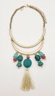 Chico's Gold Tone Turquoise & Coral Natural Stones Sea Glass Tassel Bib Necklace