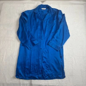 VTG Perlita Blue Pure Silk Satin Loose Fit Button Front Sleepshirt Womens Medium - Picture 1 of 8
