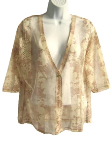 Michele Hope sheer dusky pink cream floral tulle jacket size 14 16 tiny cut out - Picture 1 of 11