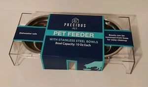 Precious Pet /Pet Feeder Clear Acrylic Base 2 Stainless Steel Bowls/ 10 oz NWT - Picture 1 of 6