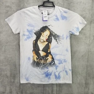 Womens White Blue Tie Dye Aaliyah Graphic T Shirt Short Sleeve Crew Neck Size M - Picture 1 of 8