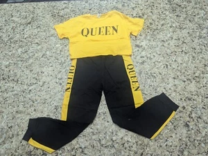 Shein Kids Girls 2pc Queen Cropped Tee and Pants Yellow Black size 9Y - Picture 1 of 15