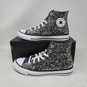 Kid's Converse Chuck Taylor All Star High Black Glitter Shoes / A09270C / Size 6 - Picture 1 of 6