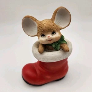 Vintage Lefton Christmas Mouse in Santa Boot Ceramic Figurine 3.5" 04457 - Picture 1 of 4