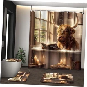 Highland Cattle Cow Shower Curtain Set with Toilet Lid Cover and Non Cow 21 - Picture 1 of 8