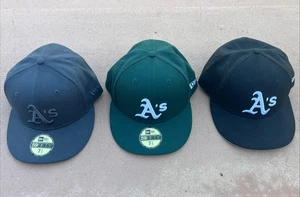 Three Oakland Athletics New Era 59FIFTY - 7 3/4 Fitted Hats (Gray/Green/Black) - Picture 1 of 24