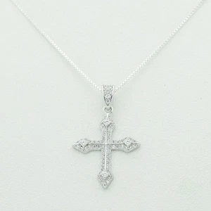 Collana donna argento sterling 925.CZ CROCE 26mm ciondolo eternità 18"*scatola - Foto 1 di 4