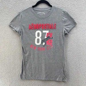 Aeropostale Grafik T-Shirt Damen Large grau NYC 87 Leopard Blumen Rundhalsausschnitt - Bild 1 von 7