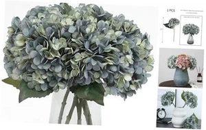  Fake Flowers 6pcs Artificial Silk Hydrangea Flowers Bouquets Deep Lake Blue - Picture 1 of 7