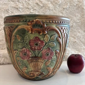 Vintage 1920-30’s Weller Jardiniere Flämish Pottery Vase Bowl Rose Basket - Bild 1 von 10