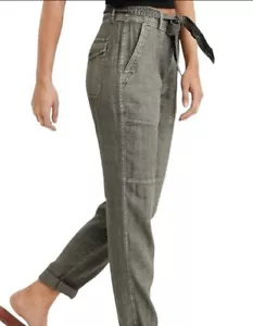 American Eagle Outfitters Linen Blend Tie Belt High Rise Pant Moss Green 2 4 $80 - Picture 1 of 12