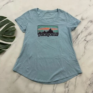 Patagonia Womens Slim Fit Tee Size S Light Blue Organic Cotton Short Sleeve - Picture 1 of 7
