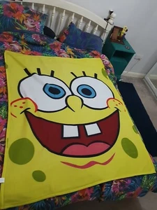 Vintage Nickelodeon SpongeBob Schwammhose Vlies Überwurfdecke 46"" x 54"" selten - Bild 1 von 2